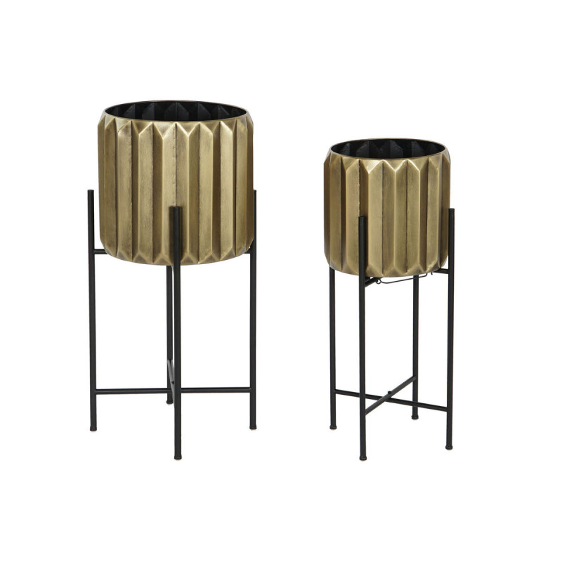 Set of Planters DKD Home Decor Black Golden Metal 33 x 33 x 66 cm