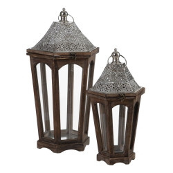 Lantern 32 x 28 x 60 cm Candleholder Brown Silver Fir wood (2 Units)