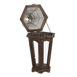 Lantern 32 x 28 x 60 cm Candleholder Brown Silver Fir wood (2 Units)