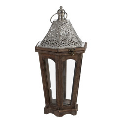 Lantern 32 x 28 x 60 cm Candleholder Brown Silver Fir wood (2 Units)