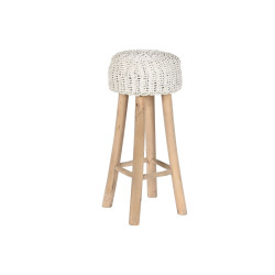 Stool Home ESPRIT White Natural Teak Fibre 32 x 32 x 75 cm