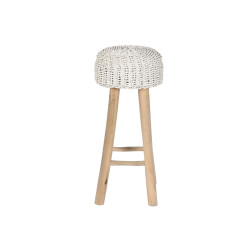 Stool Home ESPRIT White Natural Teak Fibre 32 x 32 x 75 cm