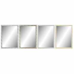 Wall mirror DKD Home Decor 56 x 2 x 76 cm Crystal Natural Grey Brown Dark grey polystyrene Tropical Leaf of a plant (4 Pieces)