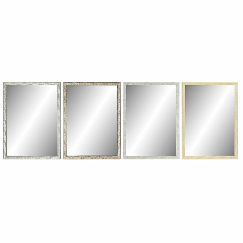 Wall mirror DKD Home Decor 56 x 2 x 76 cm Crystal Natural Grey Brown Dark grey polystyrene Tropical Leaf of a plant (4 Pieces)