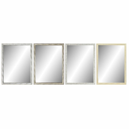 Wall mirror DKD Home Decor 56 x 2 x 76 cm Crystal Natural Grey Brown Dark grey polystyrene Tropical Leaf of a plant (4 Pieces)