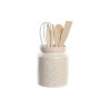 Pot for Kitchen Utensils DKD Home Decor Pink Metal White Dolomite MDF Wood 12 x 12 x 25 cm (5 Units)