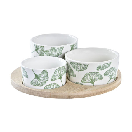 Appetizer Set DKD Home Decor Bamboo Stoneware Sheets Tropical 4 Pieces 18 x 18 x 1 cm