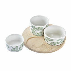 Appetizer Set DKD Home Decor Bamboo Stoneware Sheets Tropical 4 Pieces 18 x 18 x 1 cm