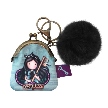 Purse Keyring Gorjuss Curiosity Black Green Pompom