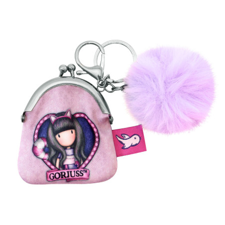 Purse Keyring Gorjuss Cheshire cat Pink Purple Pompom