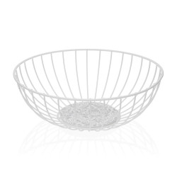 Fruit Bowl Versa Damasco White Metal Steel MDF Wood 28 x 10 x 28 cm