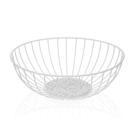 Fruit Bowl Versa Damasco White Metal Steel MDF Wood 28 x 10 x 28 cm