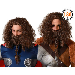 Wig with beard Male Viking Brown