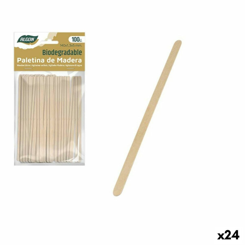 Kit of coffee stirrers Algon Wood 100 Pieces 140 x 1,3 x 5 mm (24 Units)