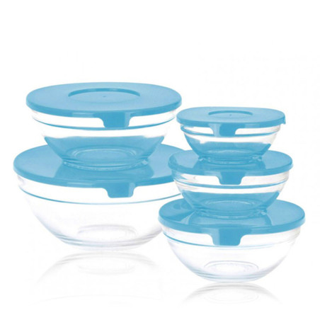 Set of 5 lunch boxes Glass EH Blue Transparent