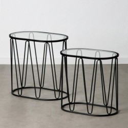 Side table 56 x 35,5 x 56 cm Crystal Black Metal (2 Units)