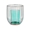 Candleholder Silver Blue Cage Metal Glass (15 x 17 x 15 cm)