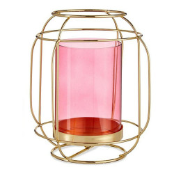 Candleholder Pink Golden Lantern Metal Glass (19 x 20 x 19 cm)