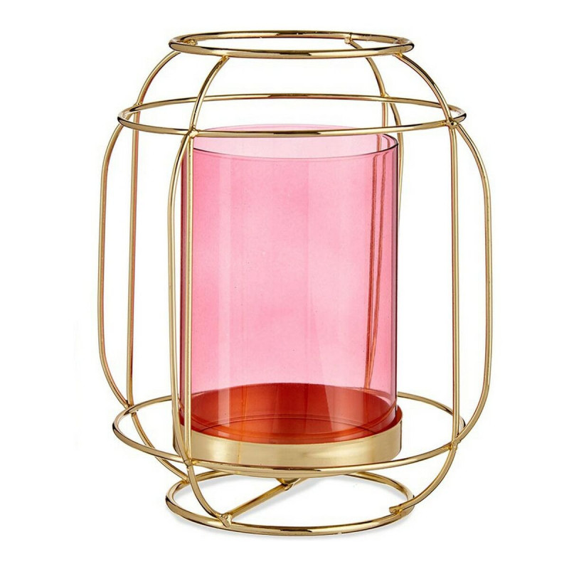 Candleholder Pink Golden Lantern Metal Glass (19 x 20 x 19 cm)