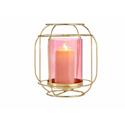 Candleholder Pink Golden Lantern Metal Glass (19 x 20 x 19 cm)