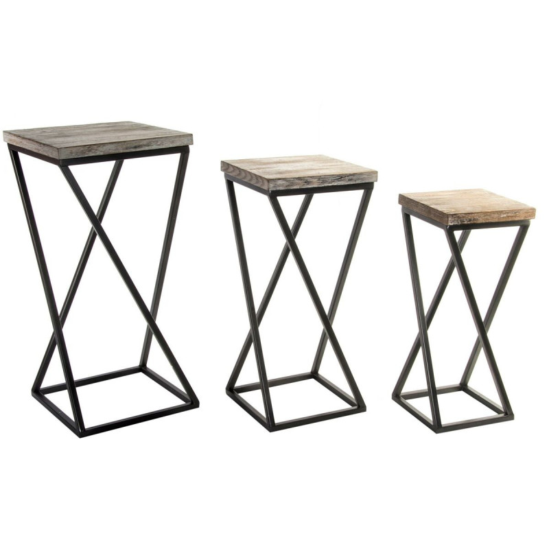 Set of 3 tables Home ESPRIT Wood Metal 33 x 33 x 68 cm