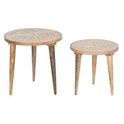 Set of 2 tables Home ESPRIT White Natural 45 x 45 x 45 cm 45,5 x 45,5 x 46 cm