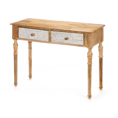 Hall Table with 2 Drawers White Brown Mango wood 98 x 77 x 42 cm Stripes