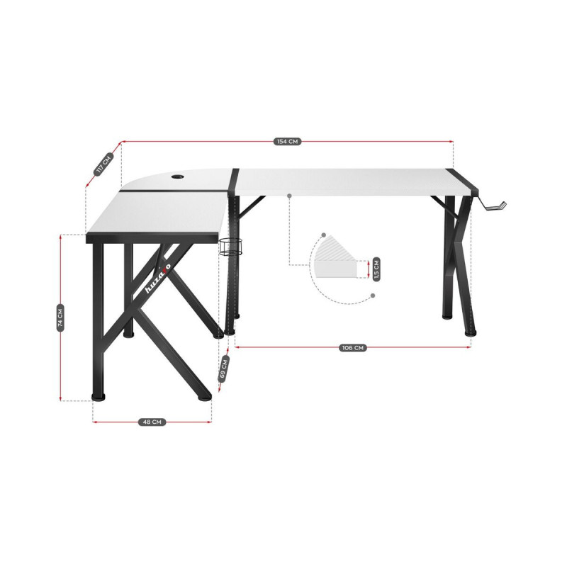 Desk Huzaro Hero 6.3 White Black Steel Carbon fibre 154 x 74 x 117 cm