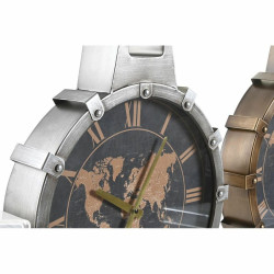 Wall Clock DKD Home Decor 42 x 8,5 x 54 cm Crystal Silver Golden Iron World Map (2 Units)