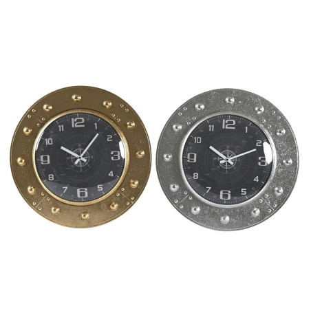 Wall Clock DKD Home Decor 48,5 x 6 x 48,5 cm Crystal Silver Black Golden Iron (2 Units)