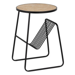 Small Side Table Black Natural Iron MDF Wood 46 x 48 x 66 cm