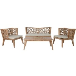 Table Set with 3 Armchairs Home ESPRIT Beige Natural Teak 133 x 60 x 70 cm