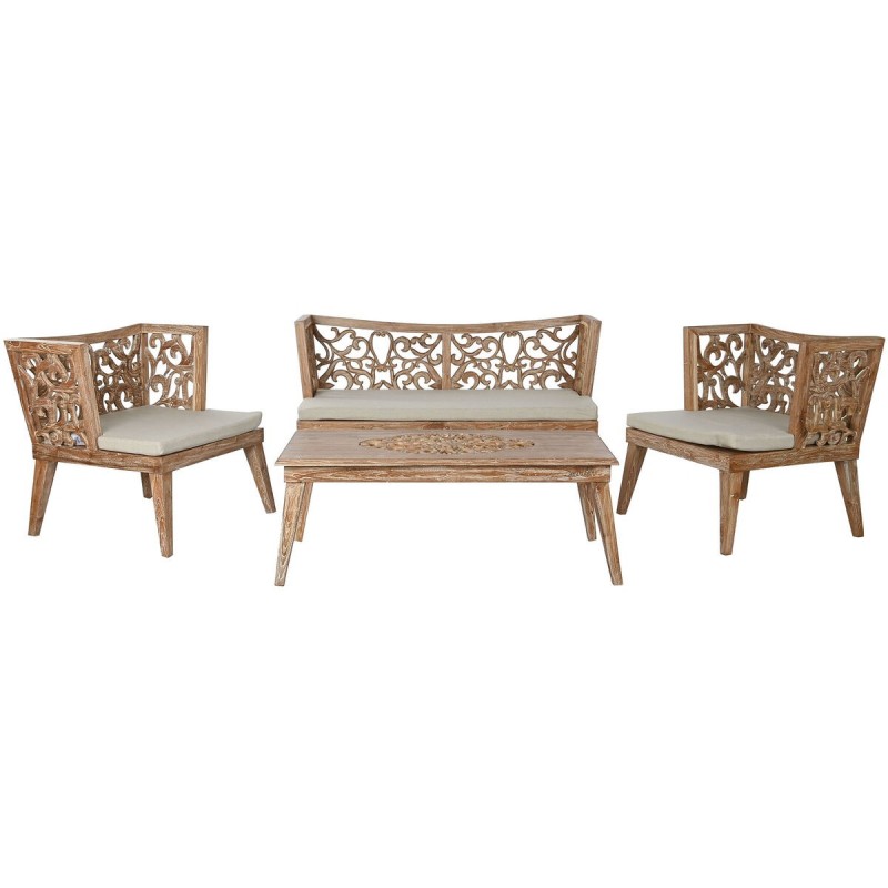 Table Set with 3 Armchairs Home ESPRIT Beige Natural Teak 133 x 60 x 70 cm