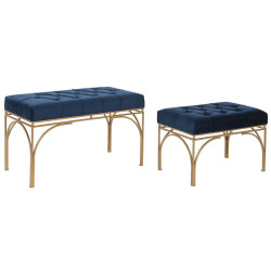 Bench DKD Home Decor Blue Golden Metal 80 x 40 x 48 cm (2 Units)