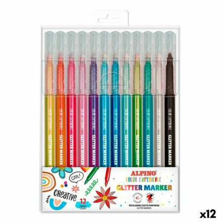 Set of Felt Tip Pens Alpino Glitter Marker Multicolour (12 Units)