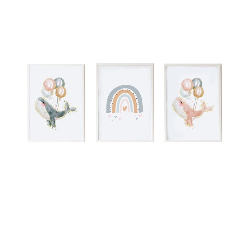 Set of 3 pictures Crochetts Multicolour MDF Wood 33 x 43 x 2 cm Rainbow Whale (3 Pieces)