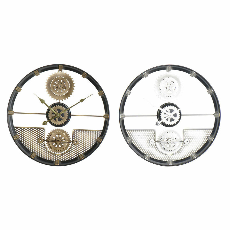 Wall Clock DKD Home Decor 40 x 5,5 x 40 cm Silver Black Golden Iron Gears (2 Units)