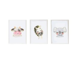 Set of 3 pictures Crochetts Multicolour MDF Wood 33 x 43 x 2 cm Zebra Cow Koala (3 Pieces)