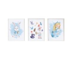 Set of 3 pictures Crochetts Alice Multicolour MDF Wood 33 x 43 x 2 cm Rabbit Hat Girl (3 Pieces)