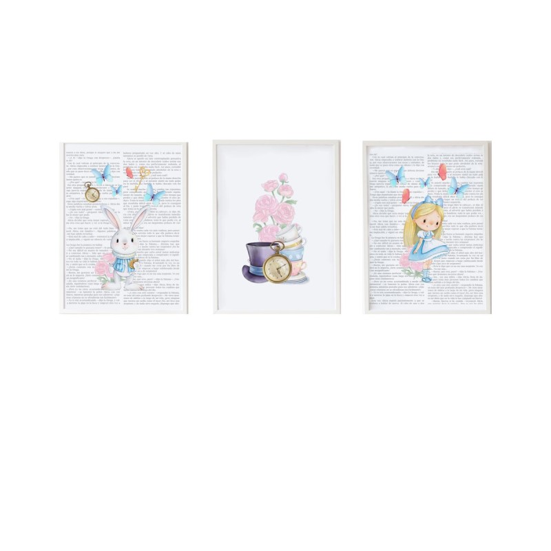 Set of 3 pictures Crochetts Alice Multicolour MDF Wood 33 x 43 x 2 cm Rabbit Flowers Girl (3 Pieces)