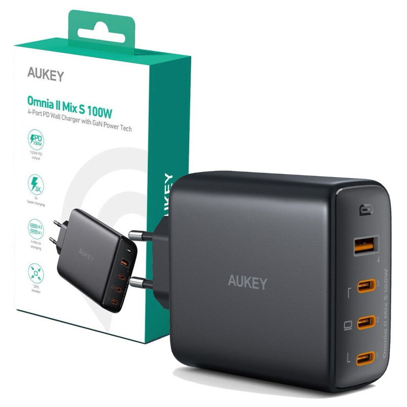 Wall Charger Aukey PA-B7S Black 100 W