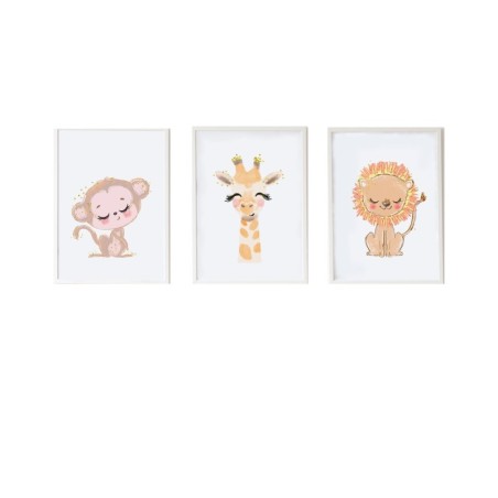 Set of 3 pictures Crochetts Multicolour MDF Wood 33 x 43 x 2 cm Giraffe Lion Monkey (3 Pieces)