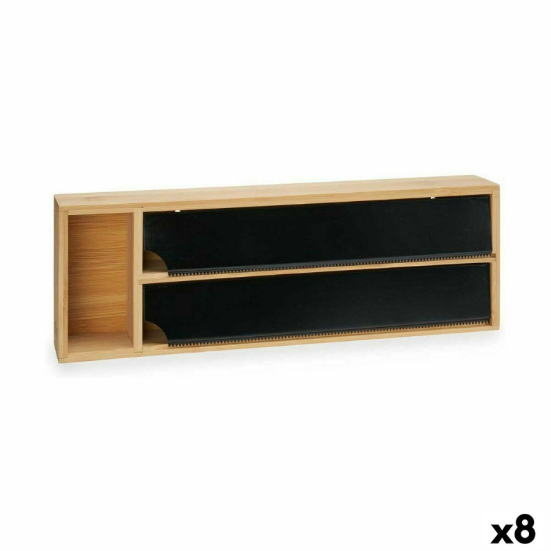 Paper dispenser Double Black Natural Bamboo Stainless steel 40 x 7 x 13 cm (8 Units)