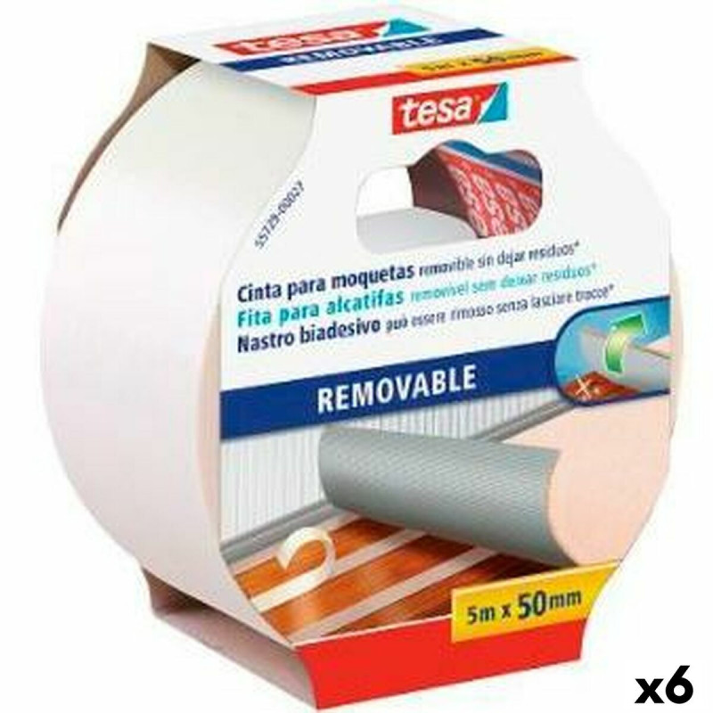 Double Sided Tape TESA Carpet Self-adhesives White 50 mm x 5 m (6 Units)