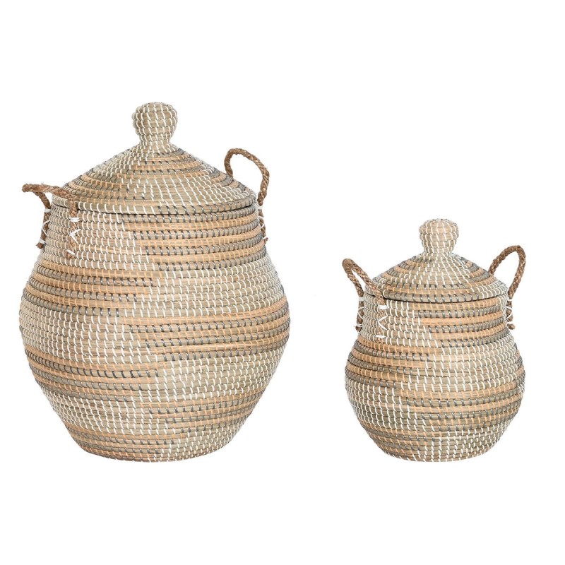 Basket set DKD Home Decor Multicolour Natural Seagrass Tropical 46 x 46 x 56 cm