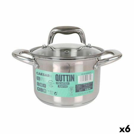 Pot with Glass Lid Quttin Caesar Steel ø 16 x 11,5 cm (6 Units)