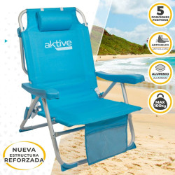 Folding Chair with Headrest Aktive 49 x 80 x 58 cm Blue (2 Units)