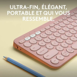 Bluetooth Keyboard with Support for Tablet Logitech K380 French Pink AZERTY