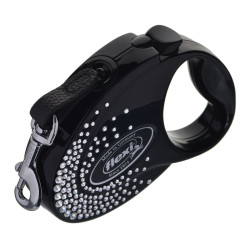 Dog Lead Flexi Glam Composition with Swarovski crystals 3 m Black S