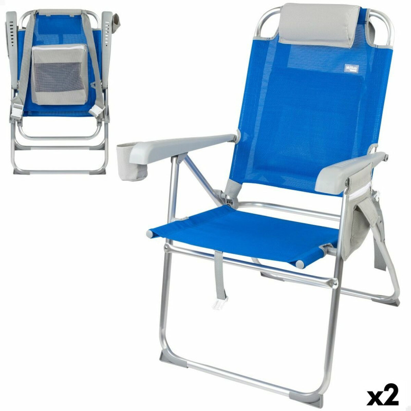 Folding Chair with Headrest Aktive 47 x 99 x 63 cm Blue (2 Units)